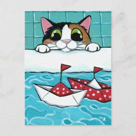 Papieren zeilboten - Calico Cat Art Briefkaart (Voorkant)