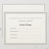 Papieren zilvercertificaat voor echtheid Art Briefhoofd (Voorkant / Achterkant)