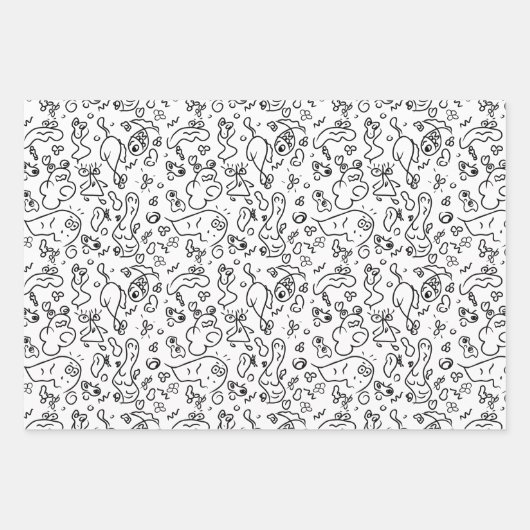 Papierfolie met een zwart en wit doedelpatroon inpakpapier vel (Voorkant)