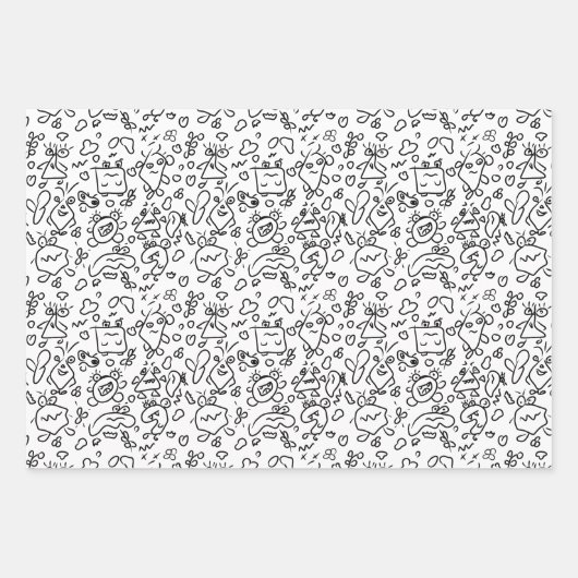 Papierfolie met een zwart en wit doedelpatroon inpakpapier vel (Voorkant 3)