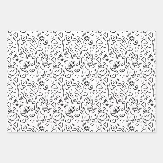 Papierfolie met een zwart en wit doedelpatroon inpakpapier vel (Voorkant)