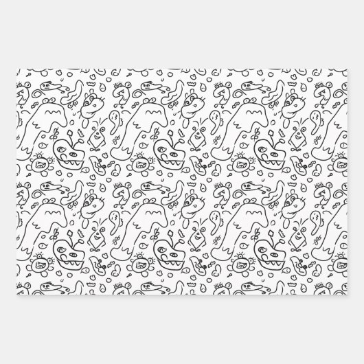 Papierfolie met een zwart en wit doedelpatroon inpakpapier vel (Voorkant)