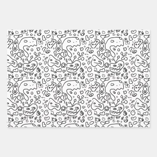 Papierfolie met een zwart en wit doedelpatroon inpakpapier vel (Voorkant)