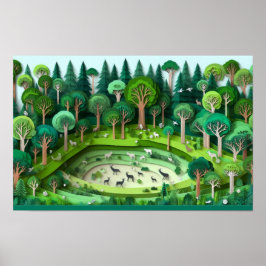 papiergesneden bos poster