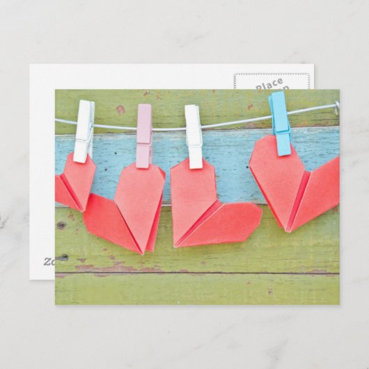 Papierhart op de lijn briefkaart (Voorkant / Achterkant)