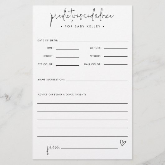 Papierkaart voor voorspelling en advies van baby s flyer (Voorkant)