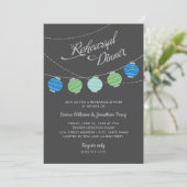 Papierlampions Blauwe Groene Weduwrepetitie Dinner Kaart (Staand voorkant)