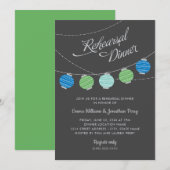 Papierlampions Blauwe Groene Weduwrepetitie Dinner Kaart (Voorkant / Achterkant)
