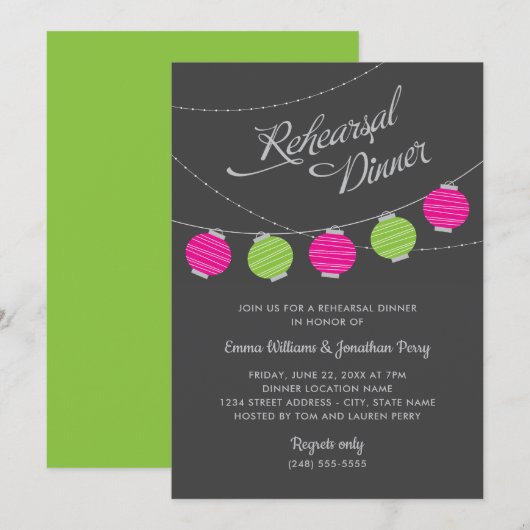 Papierlampions roze groene bruiloft kaart (Voorkant / Achterkant)