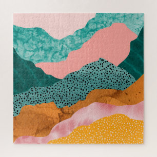 Papierlandschap, geknipte, getorste randen, groent legpuzzel