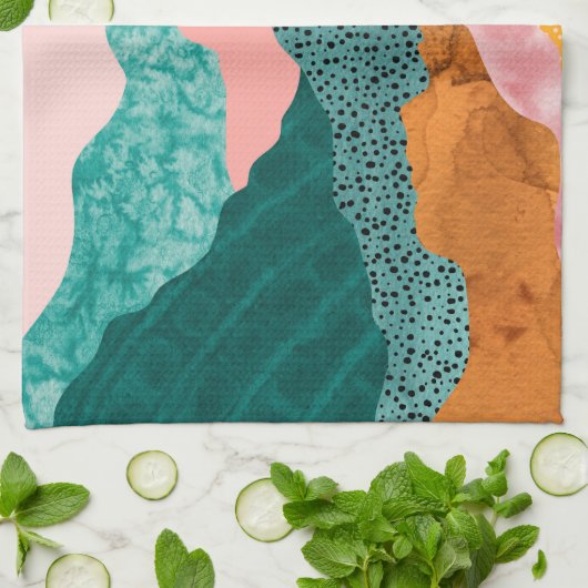 Papierlandschap, geknipte, getorste randen, groent theedoek (Gevouwen)