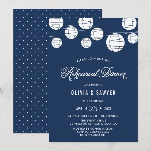 Papierlantaarns | Blauwe repetitie binnenuitnodigi Kaart (Voorkant / Achterkant)