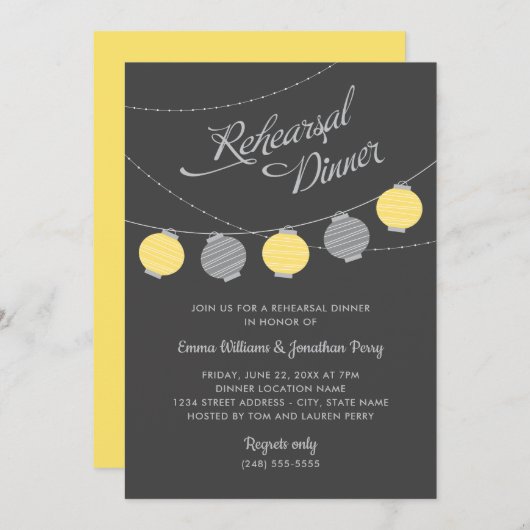Papierlanten - Geel grijs bruiloft Kaart (Voorkant / Achterkant)
