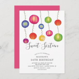 Papierlantern Sweet Sixteen Birthday Uitnodiging