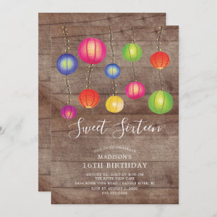 Papierlantern Sweet Sixteen Birthday Uitnodiging