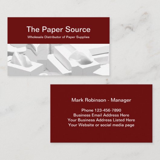 Papierleverancier Visitekaartje (Voorkant / Achterkant)