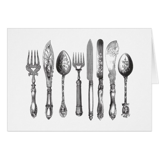  papiermachine Black White Fork Spoon Knife 1800's (Voorkant Horizontaal)