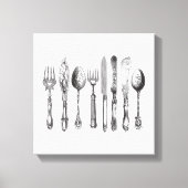  papiermachine Black White Fork Spoon Knife 1800's Canvas Afdruk (Voorkant)
