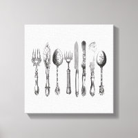  papiermachine Black White Fork Spoon Knife 1800's