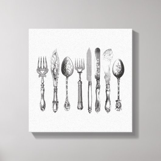  papiermachine Black White Fork Spoon Knife 1800's Canvas Afdruk (Voorkant)