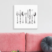  papiermachine Black White Fork Spoon Knife 1800's Canvas Afdruk (Insitu (Woonkamer))