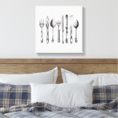  papiermachine Black White Fork Spoon Knife 1800's Canvas Afdruk (Insitu (Slaapkamer))