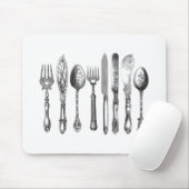  papiermachine Black White Fork Spoon Knife 1800's Muismat (Met muis)