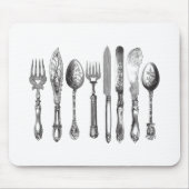 papiermachine Black White Fork Spoon Knife 1800's Muismat (Voorkant)