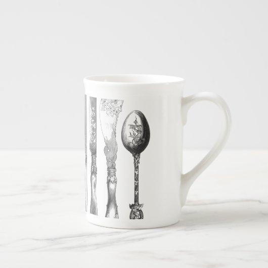  papiermachine Black White Fork Spoon Knife 1800's Porselein Kop (Rechts)