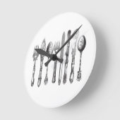  papiermachine Black White Fork Spoon Knife 1800's Ronde Klok (Hoek)