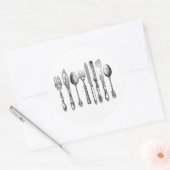 papiermachine Black White Fork Spoon Knife 1800's Ronde Sticker (Envelop)