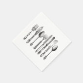 papiermachine Black White Fork Spoon Knife 1800's Servet (Hoek)