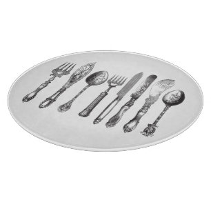 papiermachine Black White Fork Spoon Knife 1800's Snijplank