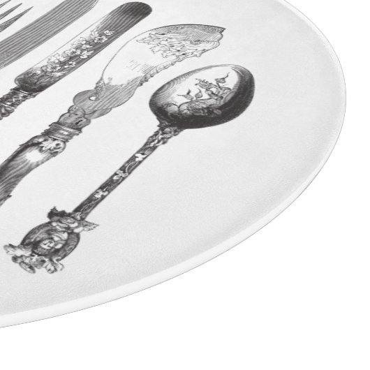  papiermachine Black White Fork Spoon Knife 1800's Snijplank (Hoek)