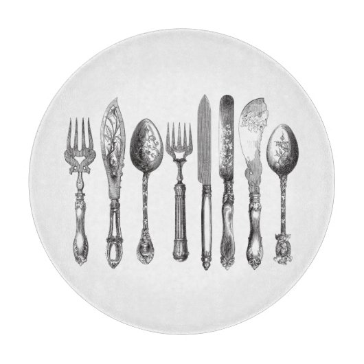  papiermachine Black White Fork Spoon Knife 1800's Snijplank (Voorkant)