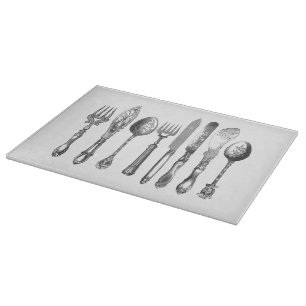 papiermachine Black White Fork Spoon Knife 1800's Snijplank