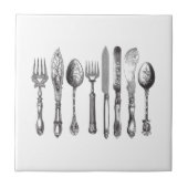  papiermachine Black White Fork Spoon Knife 1800's Tegeltje (Voorkant)