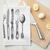  papiermachine Black White Fork Spoon Knife 1800's Theedoek (Quarter Fold)