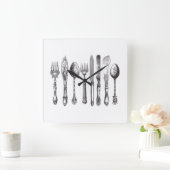 papiermachine Black White Fork Spoon Knife 1800's Vierkante Klok (Huis)