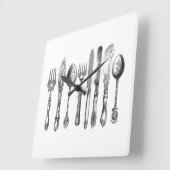papiermachine Black White Fork Spoon Knife 1800's Vierkante Klok (Hoek)