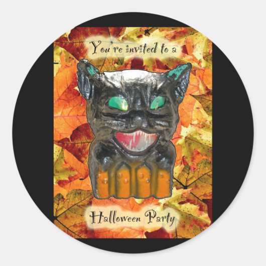 Papiermachine Kat Halloween Party Invitation Stick Ronde Sticker (Voorkant)