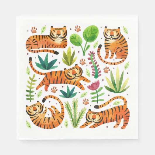 PAPIERNAPKIN : TIGERS SPELEN SERVET (Voorkant)