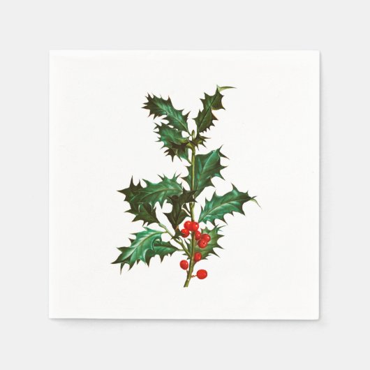 PAPIERNAPKIN : VINTAGE CHRISTMAS HOLLY SERVET (Voorkant)
