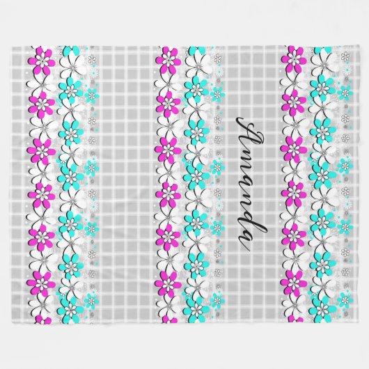 Papierneonbloemen op een grijs-witte geraffineerde fleece deken (Voorkant (Horizontaal))