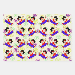 Papierontwerp van een kleurrijke dansjongen samenv inpakpapier vel