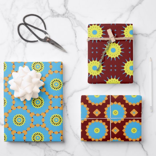 Papierpak 175 Decoratief Bruin Blauw Geel Inpakpapier Vel (Voorkant)