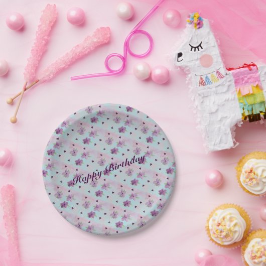 Papierpartijontwerper in Paars blauw en roze Papieren Bordje (Feest)