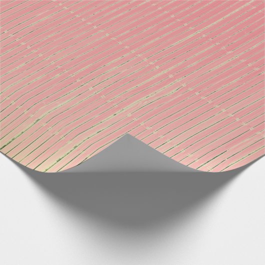 PapierpINK met GREEN STRIPES MET TOEGEVOEGDE PIJN Cadeaupapier (Hoek)