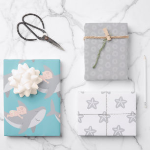 Papierplaat met zoete haaienwand Baby shower Inpakpapier Vel