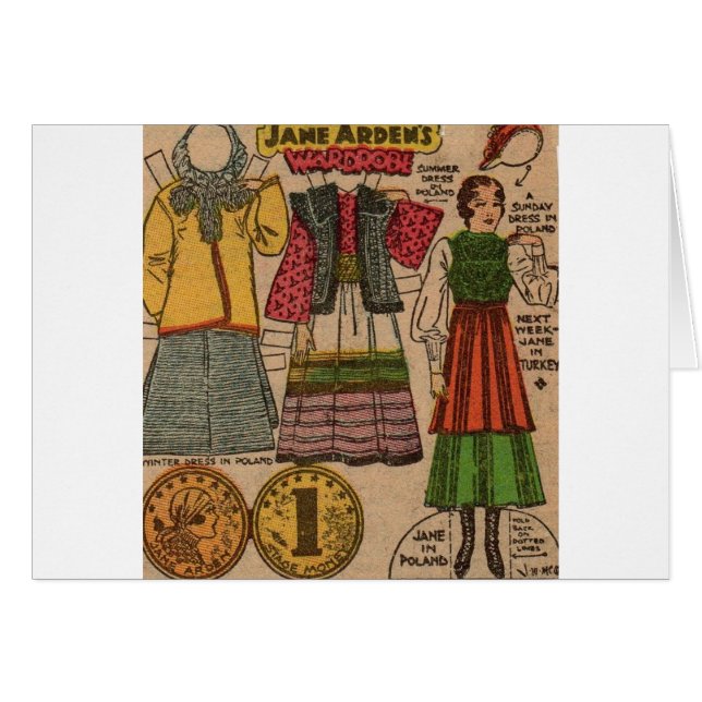 Papierpop uit 1930 Poolse kleding (Voorkant Horizontaal)